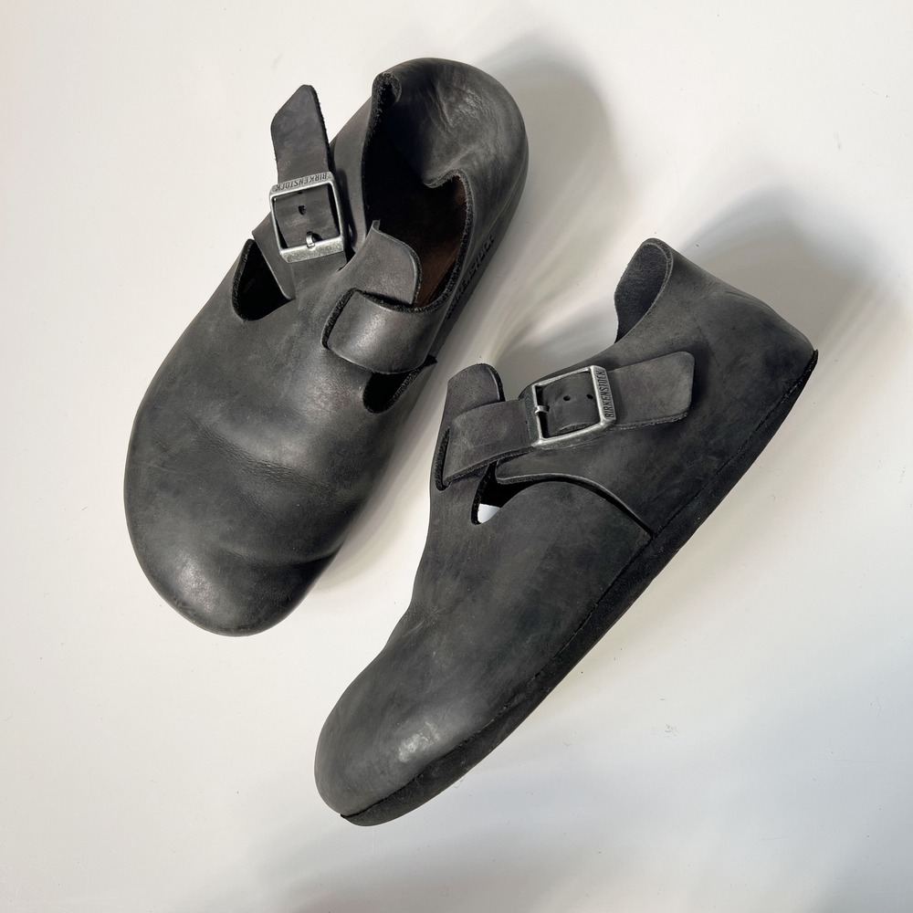 Birkenstock London Clogs Black Oiled Leather Buckle Closed Toe Shoes Womens 8
